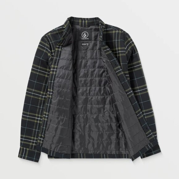 VOLCOM Men’s FLANNEL BLACK LINED LONG SLEEVE SHIRT SHACKET XXL 2XL NEW - Picture 1 of 5